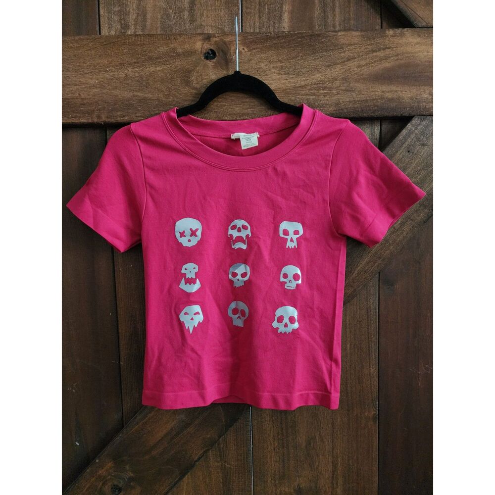 Moa Moa Hand-Pressed Silver Skull Graphic Fitted Shirt - Size S